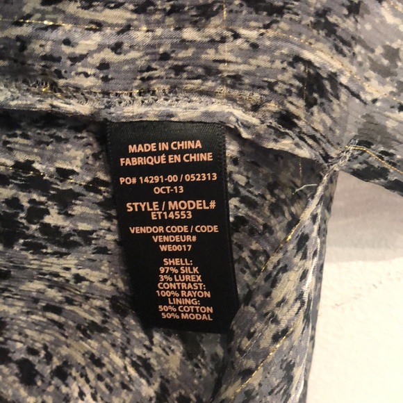 Ella Moss Platinum Print Stripe Sleeve Silk Henley - Picture 12 of 12